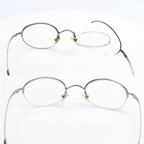 Vintage eyeglass lens frame weld right