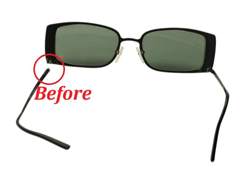 Metal Eyeglass Frame Before Left Hinge Rebuild