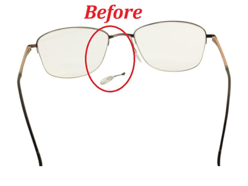 Metal Eyeglass Frame Before Left Nose Pad Arm Re-Attached