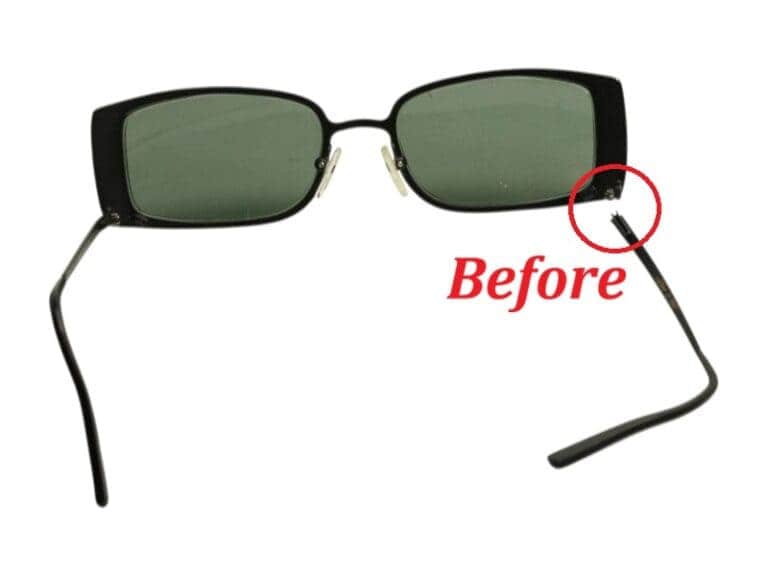 Metal Eyeglass Frame Before Right Hinge Rebuild