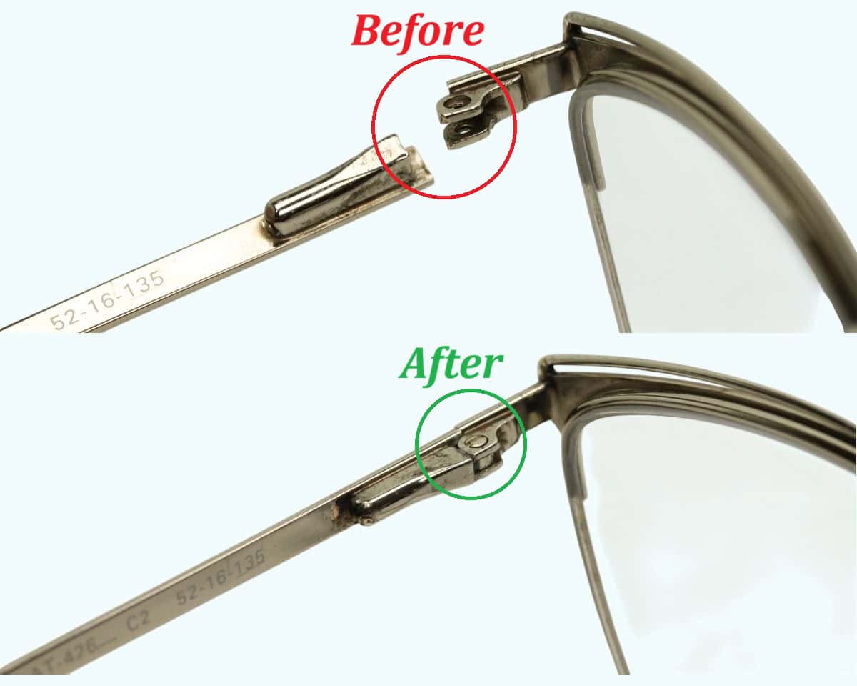 Eyeglass Hinge Before and After Repair